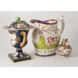 Old Foley toilet jug and bowl, decorated Prunus and Chrysanthemum,