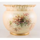 A Royal Worcester jardiniere, date mark for 1901, flared and frilled rim,