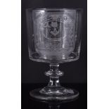 Masonic interest; square bucket bowl rummer, circa 1800, bowl engraved with Masonic emblems,