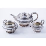 George IV three-piece silver tea service, by Eley & Fearn, London, 1823-25,