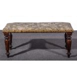 Victorian mahogany duet stool, machine made floral pattern tapestry style upholstery,