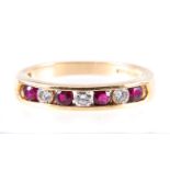 A ruby and diamond half eternity ring, three brilliant cut diamonds and four rubies,