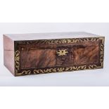 William IV walnut writing box, oblong form with brass outlines, slope-front interior,
