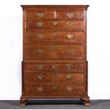 George III mahogany chest on chest, cavetto moulded cornice,
