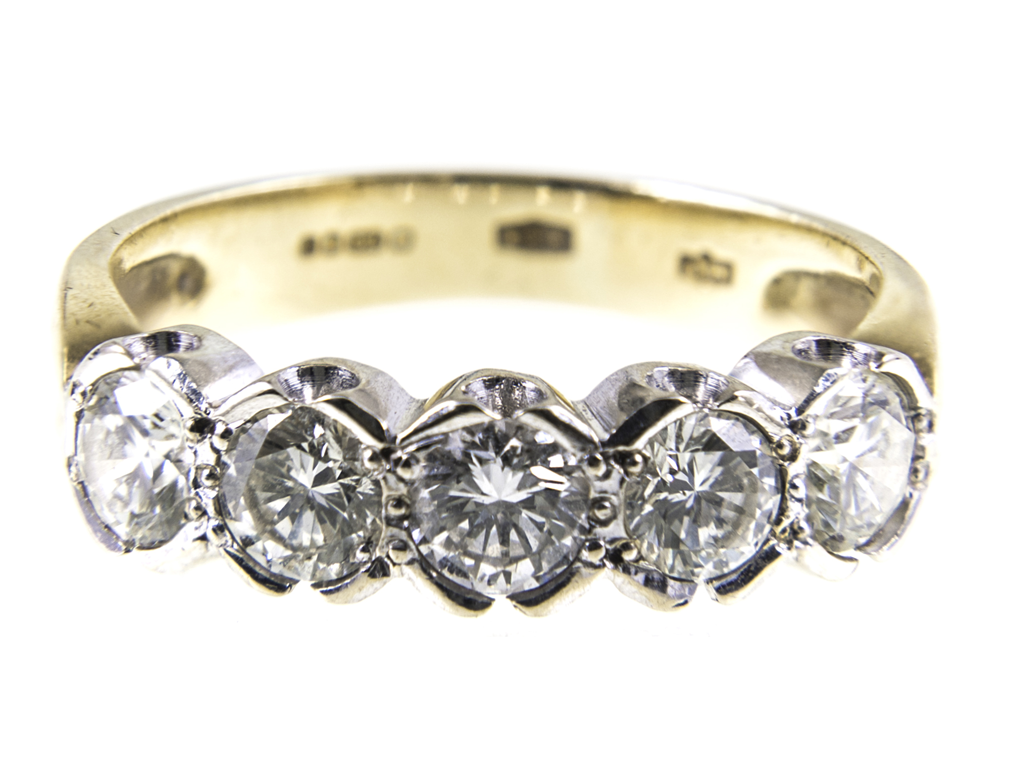 A diamond five stone half hoop ring,