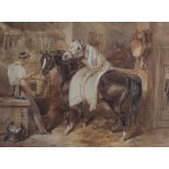 Frederick Tayler, The Trooper's Stable, signed and dated 1846, watercolour, 33cm x 41cm.