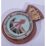 HM Submarine Torbay plaque, 27cms, two Indian paratrooper cloth signs,