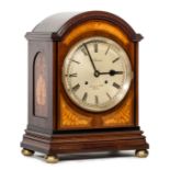 Edwardian inlaid mantle clock, silver dial, signed J.W. Benson, Ludgate Hill, London, movement No.