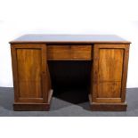 Victorian mahogany twin pedestal desk, rectangular top with a tooled leather inset, moulded edge,