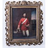 Victorian School, Victorian Officer, oil, probably over a print foundation, 30 x 23cms.