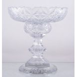 Early Victorian cut-glass two-piece comport, possibly by Richardson, shallow circular bowl,