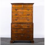 George III oak chest on chest, ogee moulded cornice,