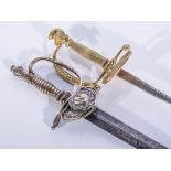 A French court sword, 73cms blade, brass hilt, the guard with letter 'N', wire bound grip,