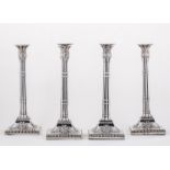 Set of four George III silver candlesticks, makers marks I.