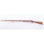 Victorian percussion rifle, full walnut stock, dated 1855, length 145cm.