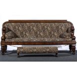 Victorian mahogany sofa, tapestry style spring flower upholstery to the back, arms and seat,