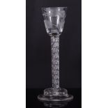 Tall cordial glass, mid 18th century, rounded funnel bowl,