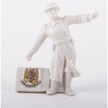 Grafton china crested model, 'The Bomb Thrower', bearing the Arms of Towcester, 14.5cm.