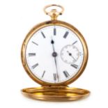 An 18 carat yellow gold full hunter pocket watch,