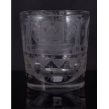 Masonic interest; Regency named tumbler, engraved Masonic symbols and emblems JAMES BURSLEM, 10cm.