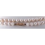 A cultured pearl necklace, sixty-two 6.