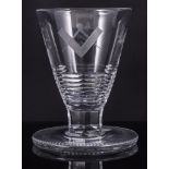 Masonic interest; funnel shape firing glass, mid 19th century, engraved with Masonic emblems,