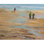 Shirley Carnt, 'The Fishermen', Norfolk Coast, signed, oil on canvas, 51 x 61cm.