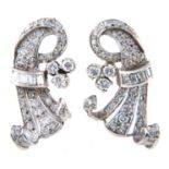 A pair of Art Deco design diamond earrings,