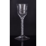 Tall ogee bowl wine glass, mid 18th century, lightly dimpled moulded bowl,