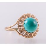 A turquoise dress ring, the round cabochon cut turquoise 12mm diameter,
