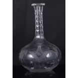 Masonic interest; Victorian onion shaped decanter, engraved with Masonic emblems, facet cut neck,