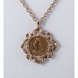 Victorian full sovereign pendant and chain, Victorian veiled head sovereign 1893,