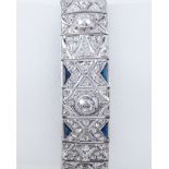 A fine sapphire and diamond bracelet, Art Deco asymmetrical design,