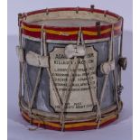 A marching drum, metal side with painted panel "Against Fascism, Killed in Action...