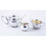 Matched three-piece Regency teaset, teapot by George Fenwick, milk jug and sugar bowl,