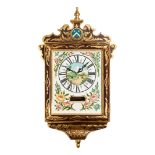 A Maltese partial gilt and painted wall clock, 20th Century, rectangular enamelled dial,