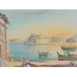 Edwin Gallea, Custom House Valetta, signed and dated 1952, watercolour, 16cm x 22cm,