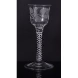 Flared lip ogee bowl wine glass, second half of the 18th century, lightly moulded bowl,