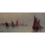 W. Baley, Fishing boats becalmed in an estuary, signed, oil on board, gilt frame, 27 x 58cm.