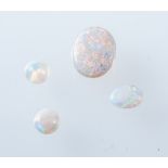Four loose opals, two oval cabochon cut, 10mm x 8.2mm, 6.2mm x 4.