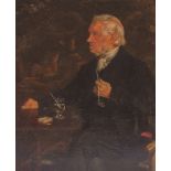 William Robert Symonds, Portrait of a gentleman at a table, signed oil on mill board, gilt frame,