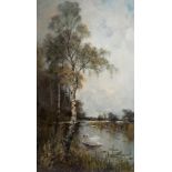 Albert Edward Bailey, River scene with a swan, signed, oil on canvas,