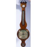 Victorian mahogany banjo barometer, signed Sardelli, London, silvered dial, thermometer over,