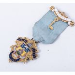 9ct gold and enamel Founder's jewel, Fattorini & Sons, Birmingham 1922, cartouche shape,