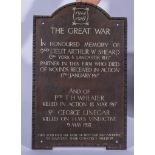 A WWI memorial plaque, "1914-1918 The Great War...2nd Lieutenant Arthur Sheard...