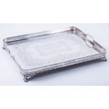 Victorian electroplated presentation gallery tray, rectangular with rounded corners,