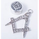 Silver and paste set square and compass jewel, Birmingham 1916,