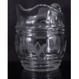 Masonic interest; Victorian squat baluster jug, engraved with Masonic emblems, 18cm.