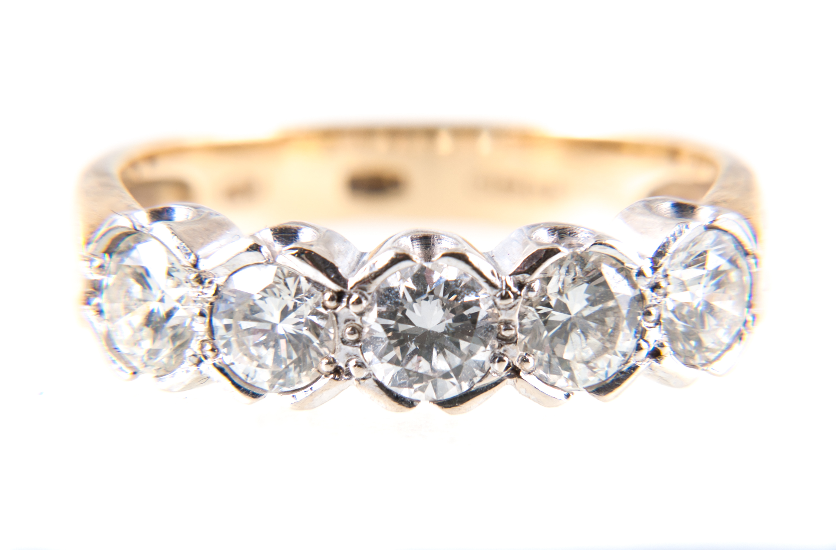 A diamond five stone half hoop ring, - Image 2 of 2