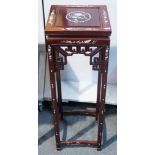 Modern Chinese hardwood stand, square top, carved and scrolled apron,